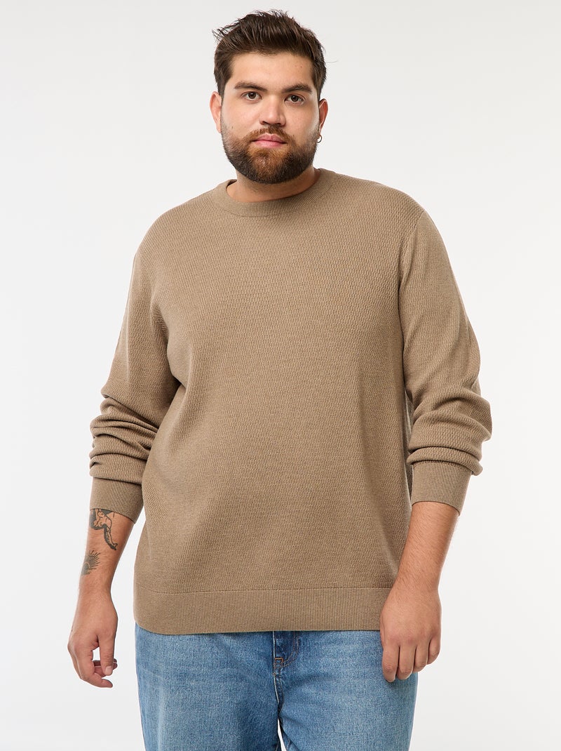 Pull en maille uni Marron - Kiabi