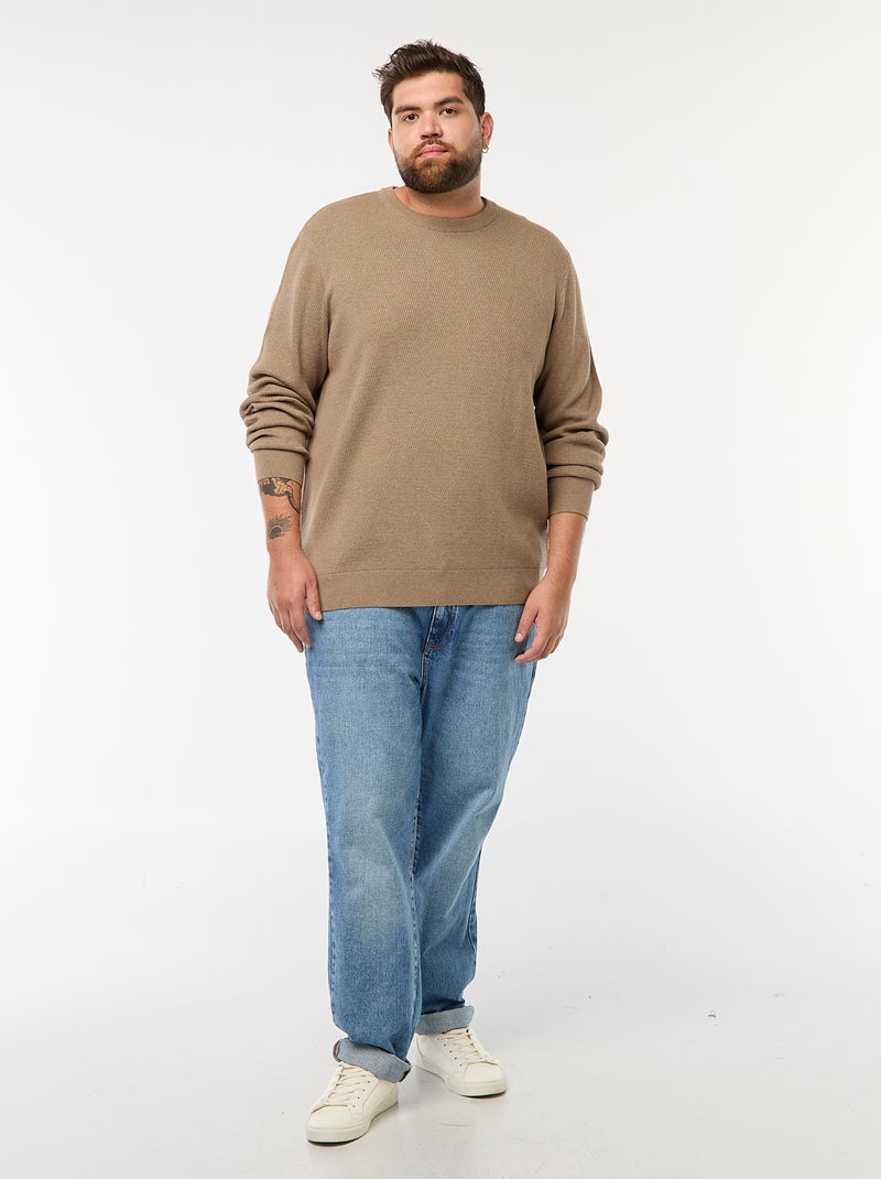Pull en maille uni Marron - Kiabi