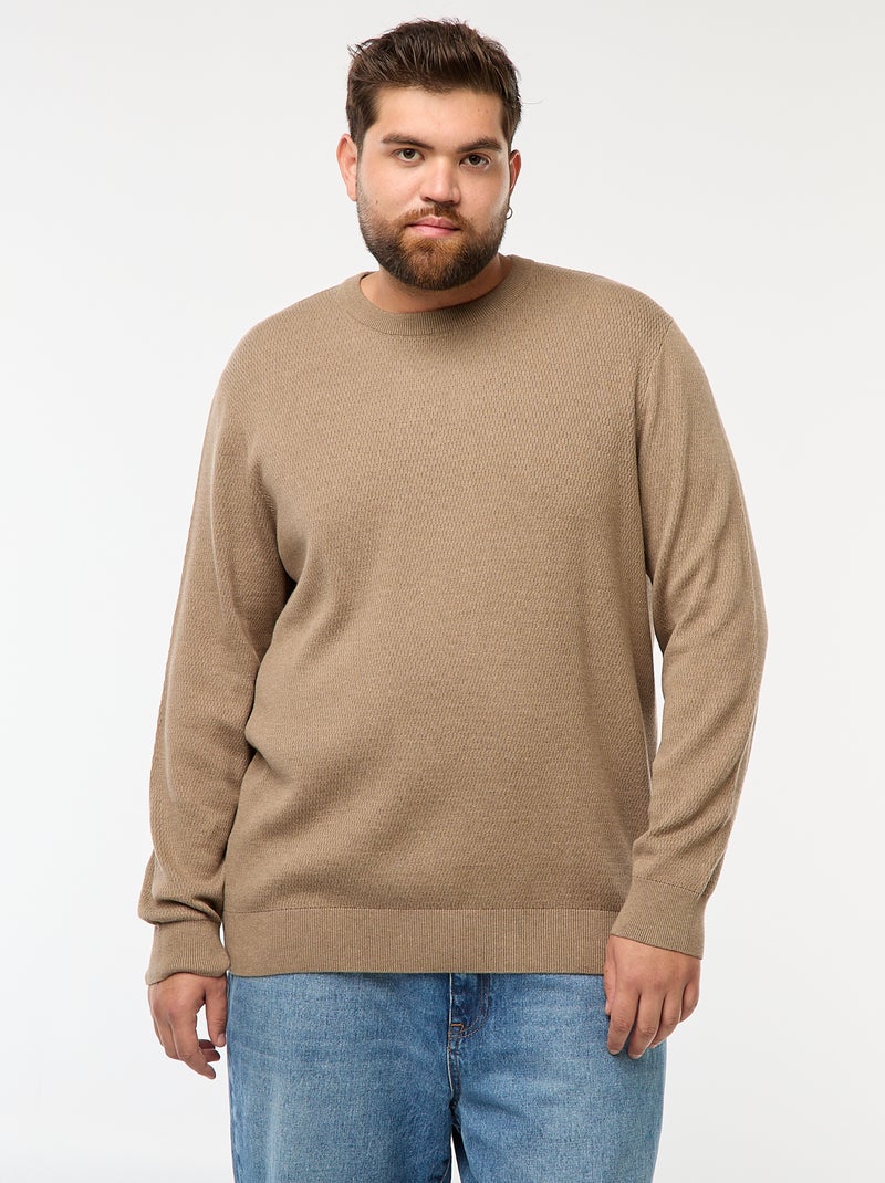 Pull en maille uni Marron - Kiabi