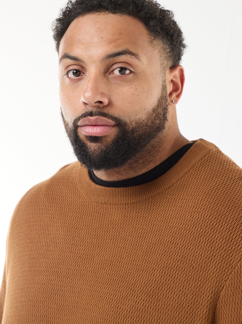 Pull en maille uni Marron - Kiabi