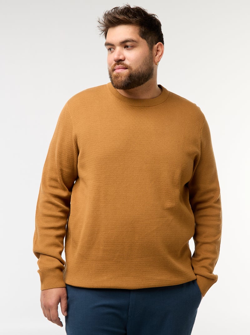 Pull en maille uni Moutarde - Kiabi