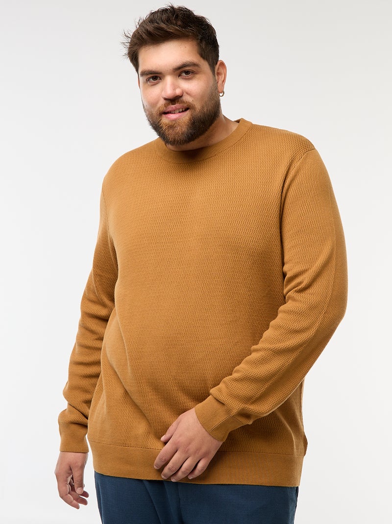 Pull en maille uni Moutarde - Kiabi