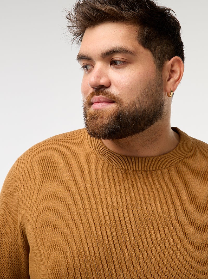 Pull en maille uni Moutarde - Kiabi