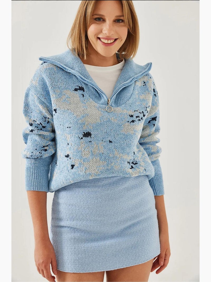 Pull en maille zippée lucci Bleu clair - Kiabi