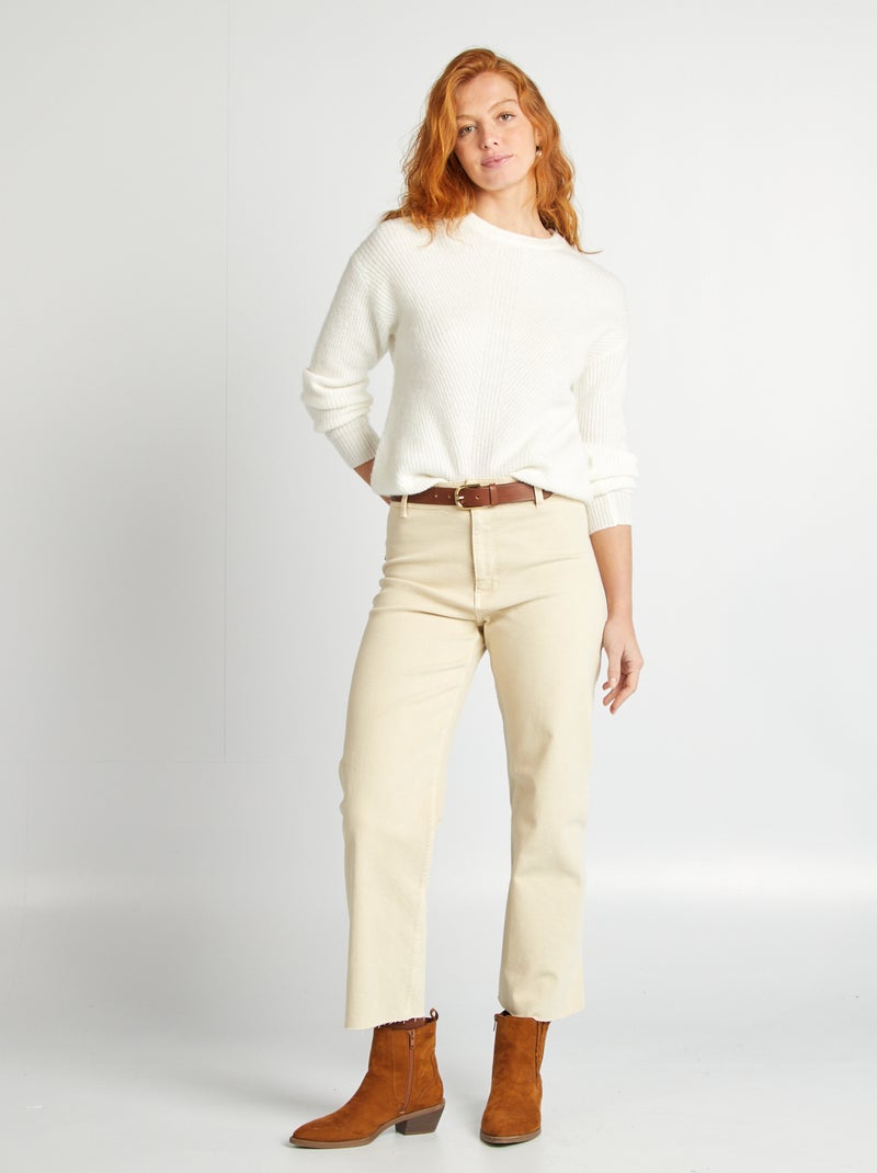 Pull en matière côtelée fantaisies blanc - Kiabi