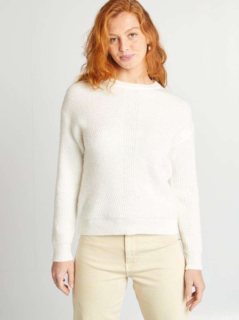 Pull en matière côtelée fantaisies blanc - Kiabi
