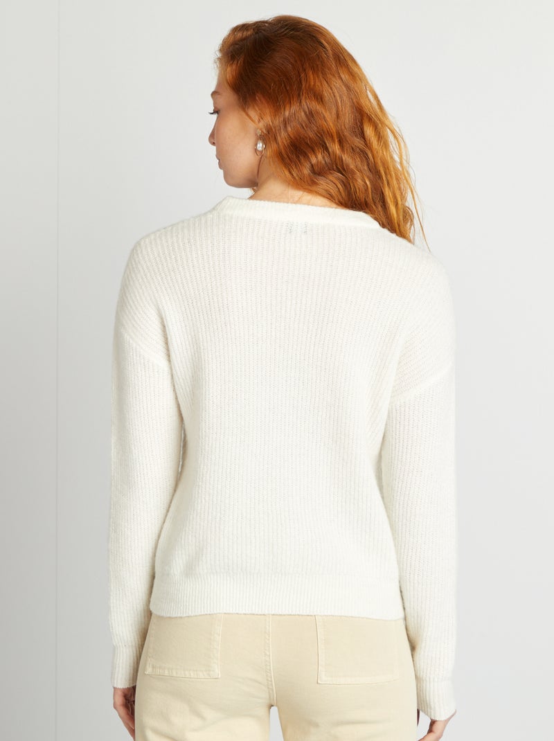 Pull en matière côtelée fantaisies blanc - Kiabi