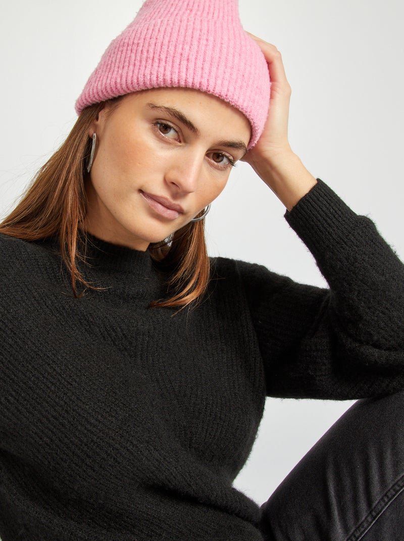 Pull en matière côtelée fantaisies noir - Kiabi