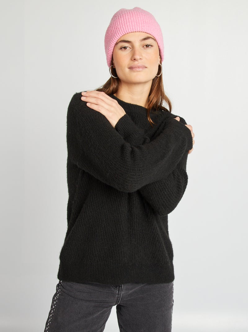 Pull en matière côtelée fantaisies noir - Kiabi