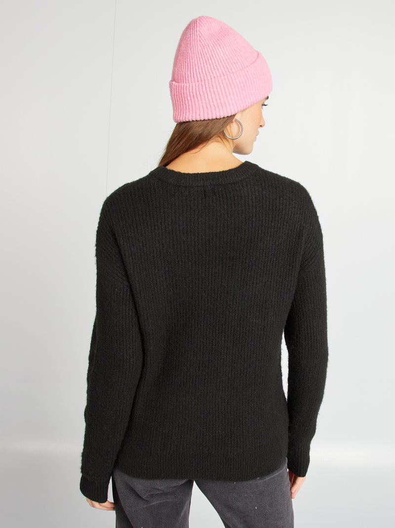 Pull en matière côtelée fantaisies noir - Kiabi