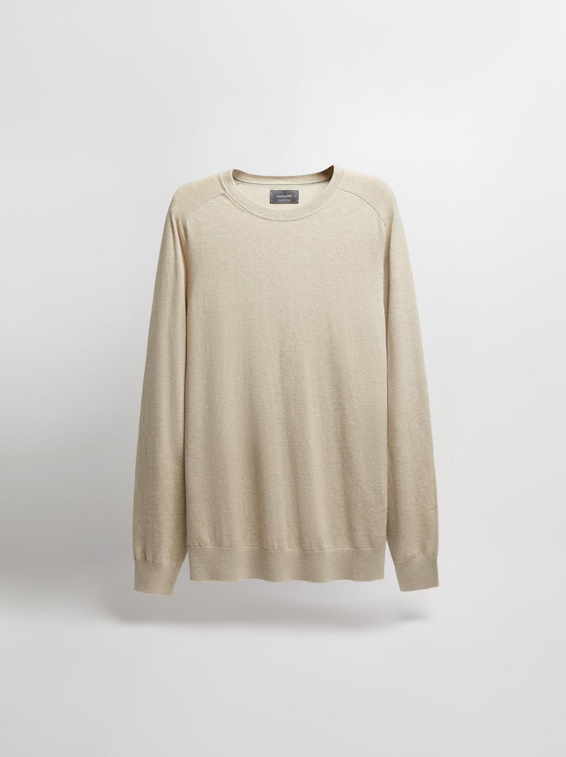 Pull en mélange de cachemire à col rond Beige - Kiabi