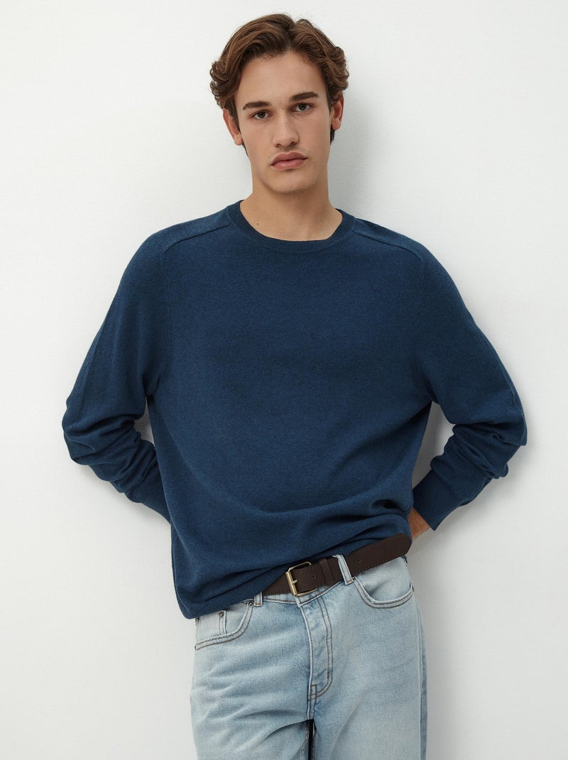 Pull en mélange de cachemire à col rond Bleu - Kiabi