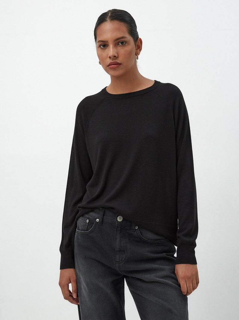 Pull en mélange de cachemire à col rond Noir - Kiabi