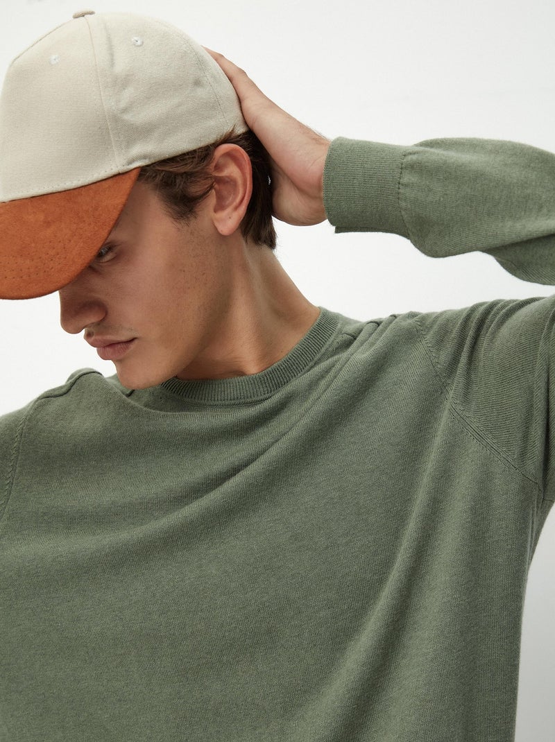 Pull en mélange de cachemire à col rond Vert - Kiabi
