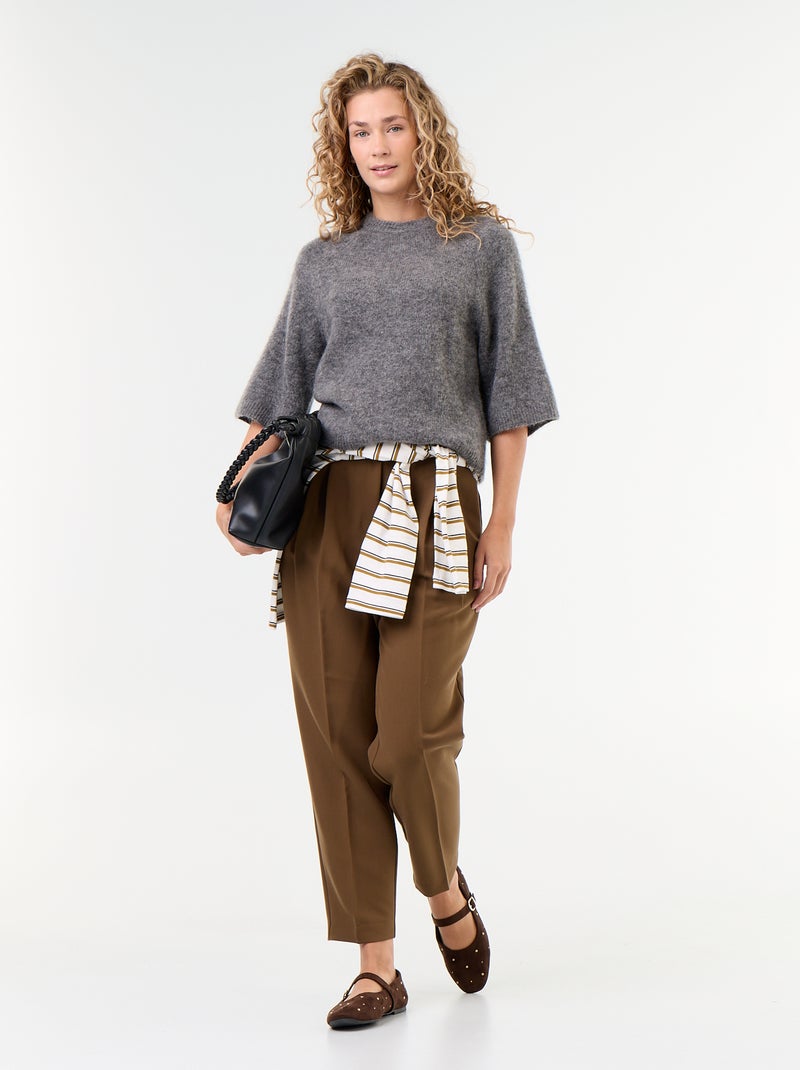 Pull en mohair manches courtes / emmanchure basse Gris - Kiabi