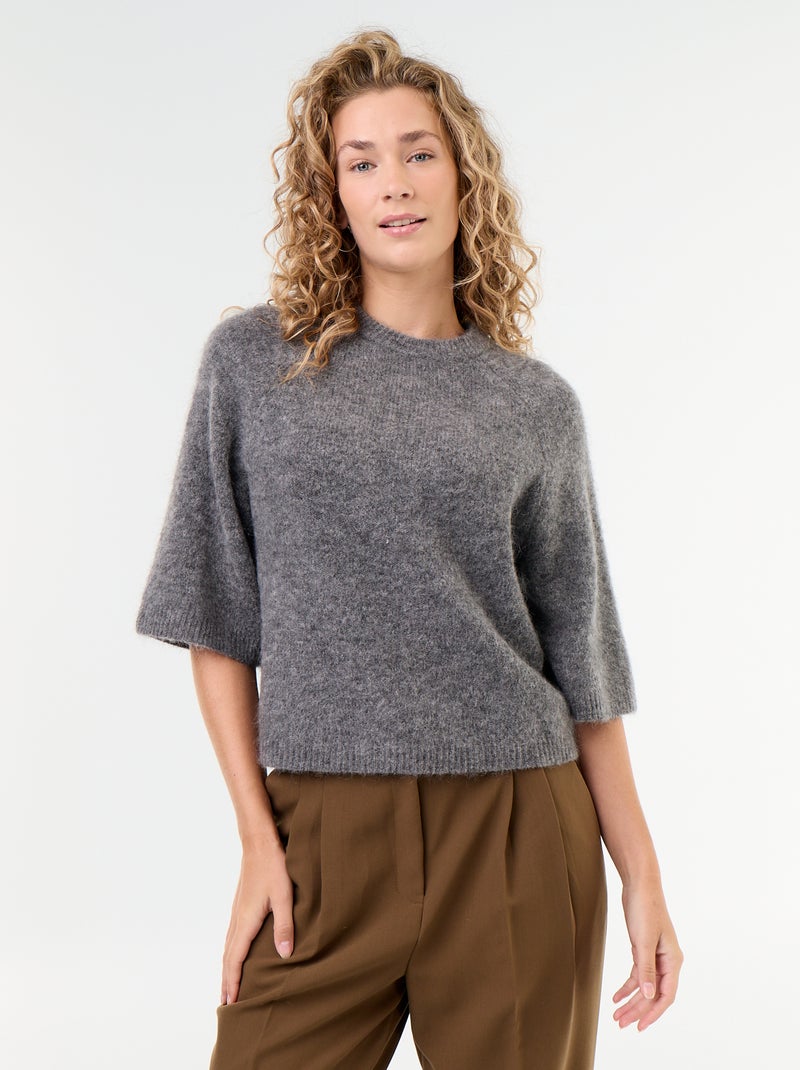 Pull en mohair manches courtes / emmanchure basse Gris - Kiabi
