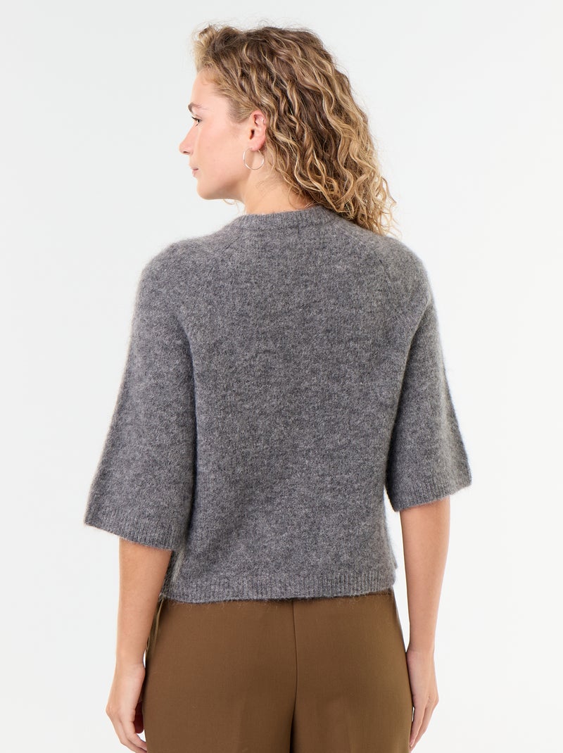 Pull en mohair manches courtes / emmanchure basse Gris - Kiabi