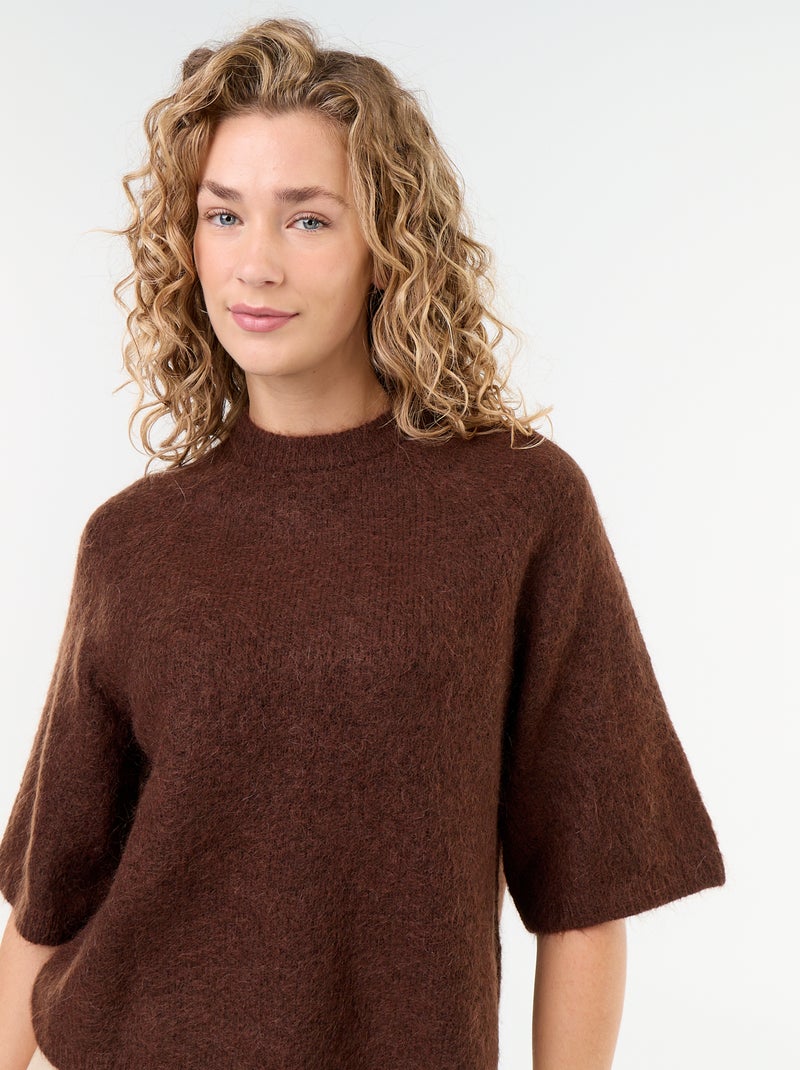 Pull en mohair manches courtes / emmanchure basse Marron - Kiabi