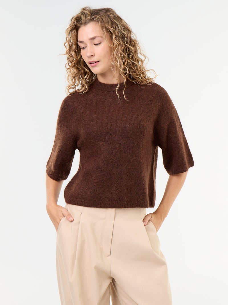 Pull en mohair manches courtes / emmanchure basse Marron - Kiabi