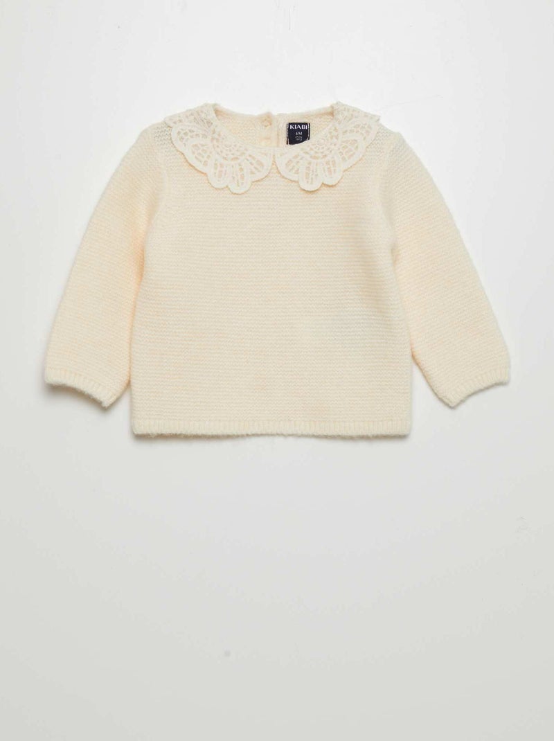 Pull en point mousse avec col fantaisie Blanc - Kiabi