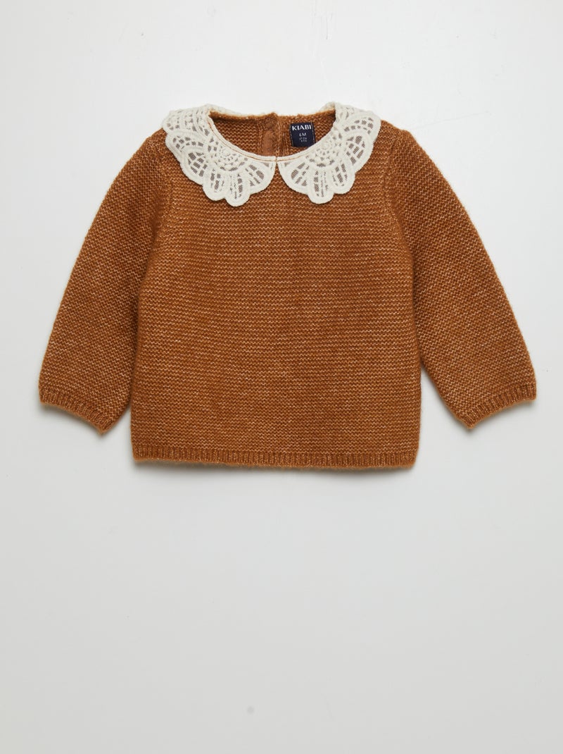 Pull en point mousse avec col fantaisie Marron - Kiabi