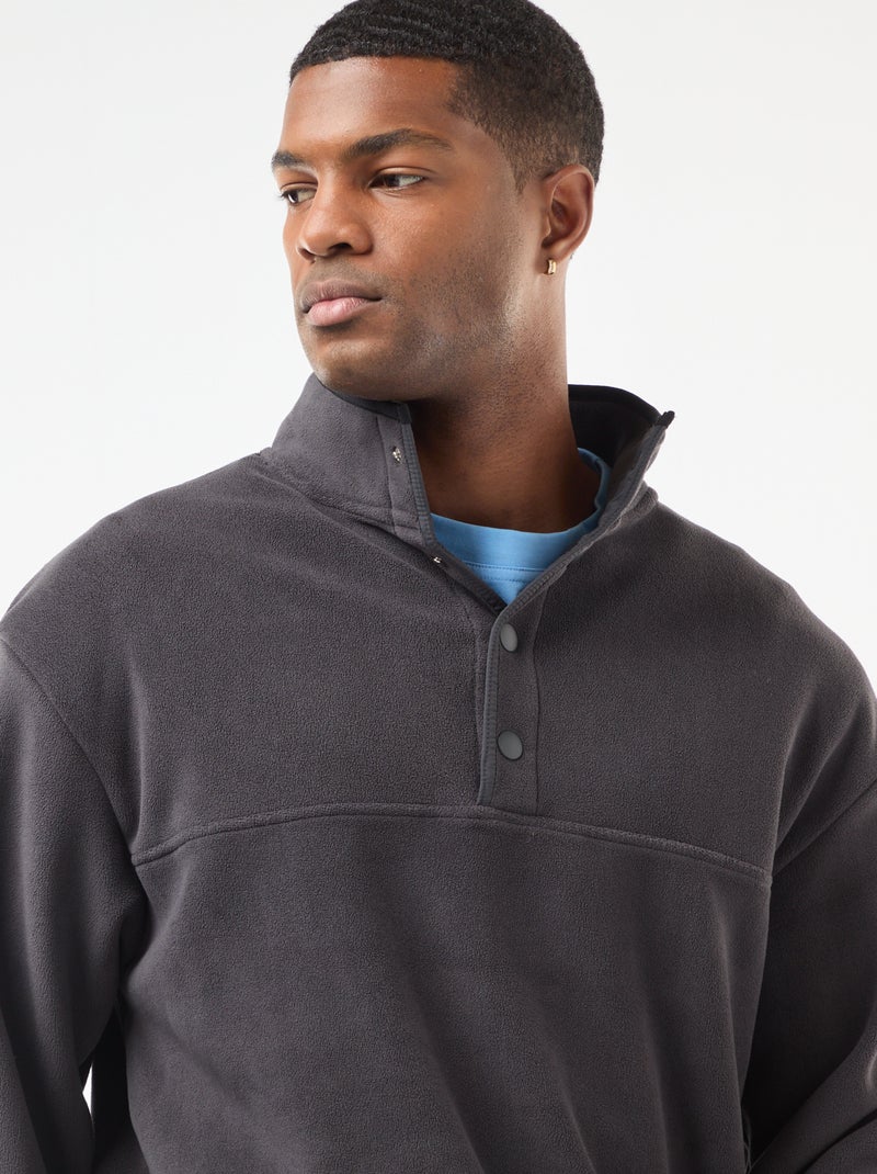 Pull en polaire col camionneur pressionnée Noir - Kiabi