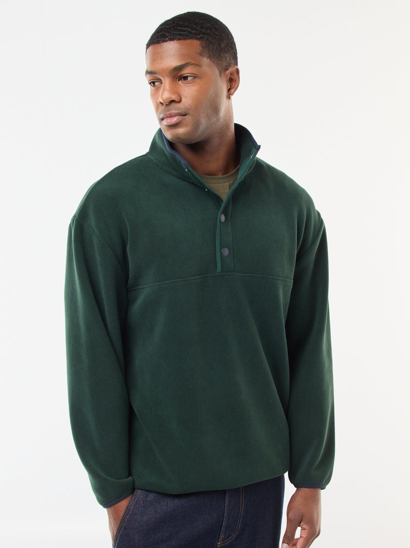 Pull en polaire col camionneur pressionnée Vert Homme