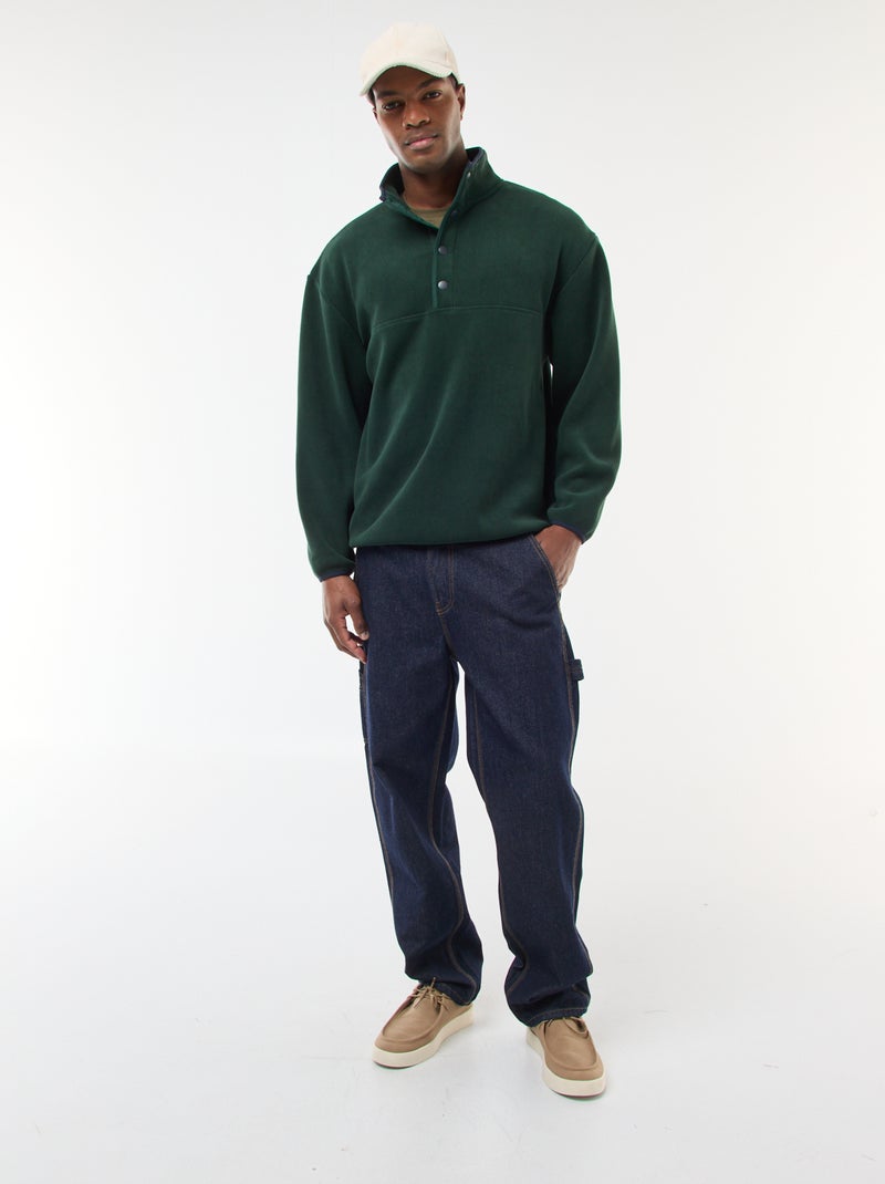 Pull en polaire col camionneur pressionnée Vert - Kiabi