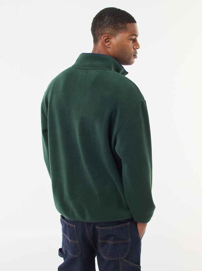 Pull en polaire col camionneur pressionnée Vert - Kiabi