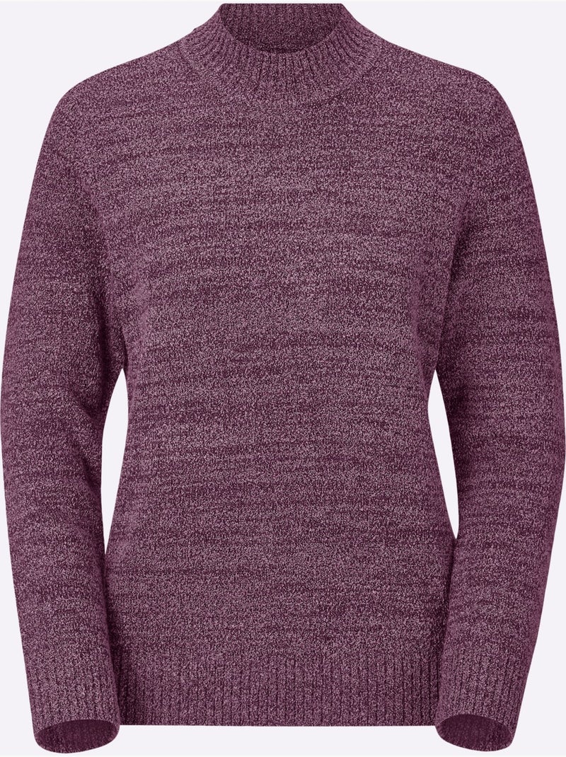 Pull en qualité bouclé avec col montant et finitions côtelées - Taille standard - Witt Rose fushia - Kiabi