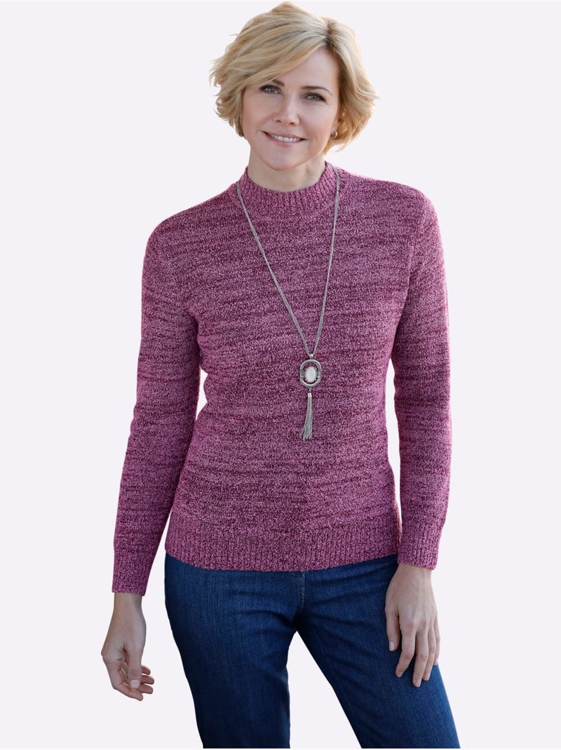 Pull en qualité bouclé avec col montant et finitions côtelées - taille standard - witt Rose fushia - Kiabi