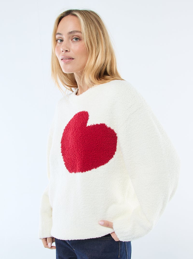 Pull en sherpa avec cœur Beige - Kiabi