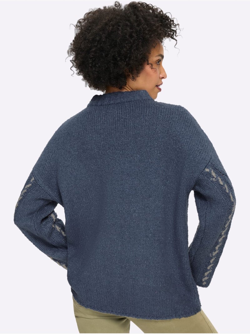Pull en tricot 18% laine - taille standard - helline Bleu gris - Kiabi