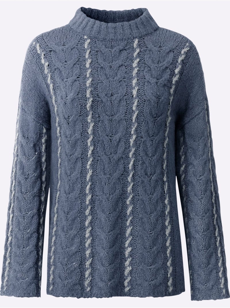 Pull en tricot 18% laine - taille standard - helline Bleu gris - Kiabi
