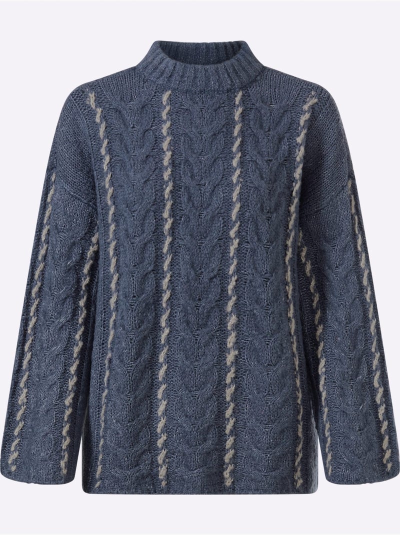 Pull en tricot 18% laine - taille standard - helline Bleu gris - Kiabi