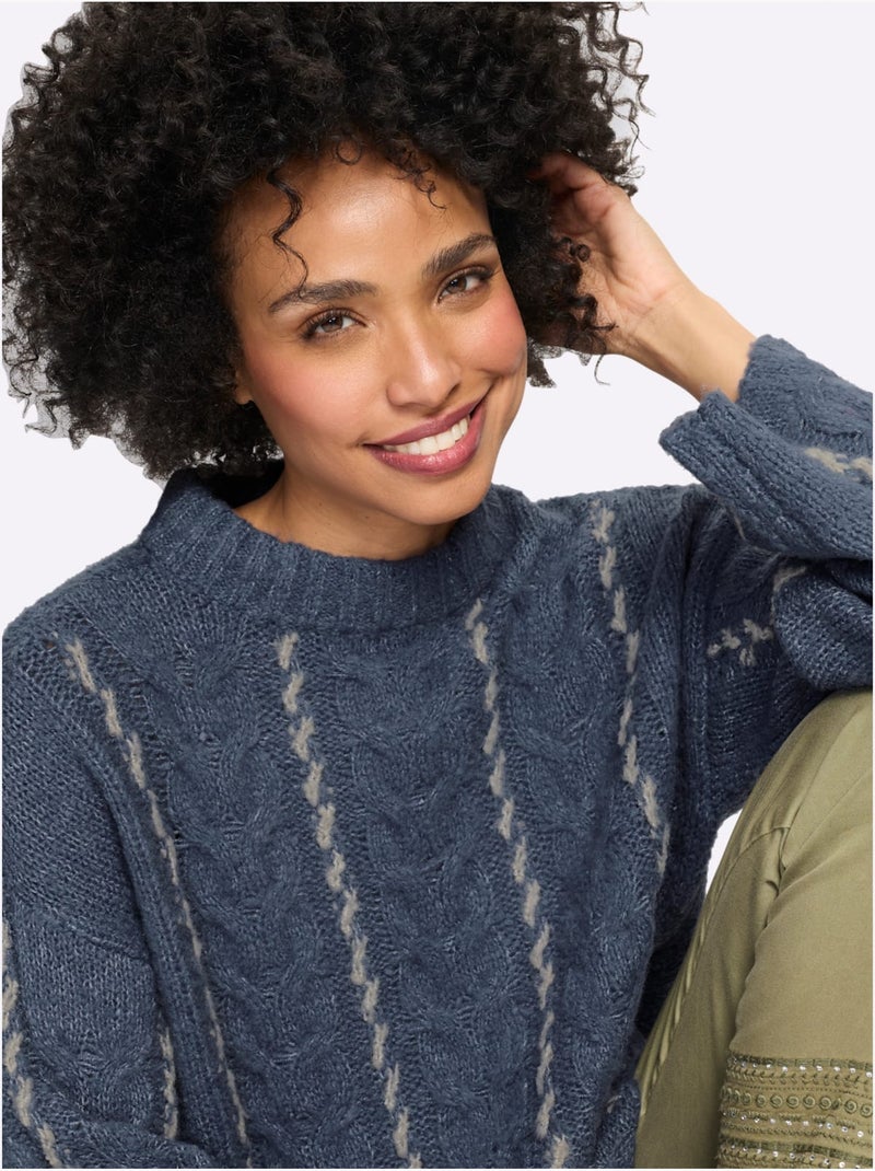 Pull en tricot 18% laine - taille standard - helline Bleu gris - Kiabi