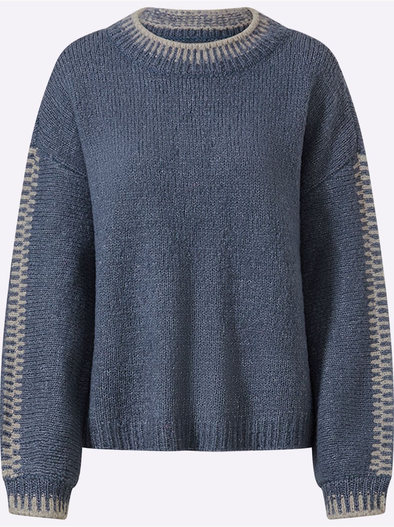 Pull en tricot 18% laine - taille standard - helline Bleu gris - Kiabi