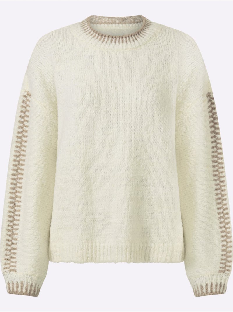 Pull en tricot 18% laine - taille standard - helline Ivoire - Kiabi