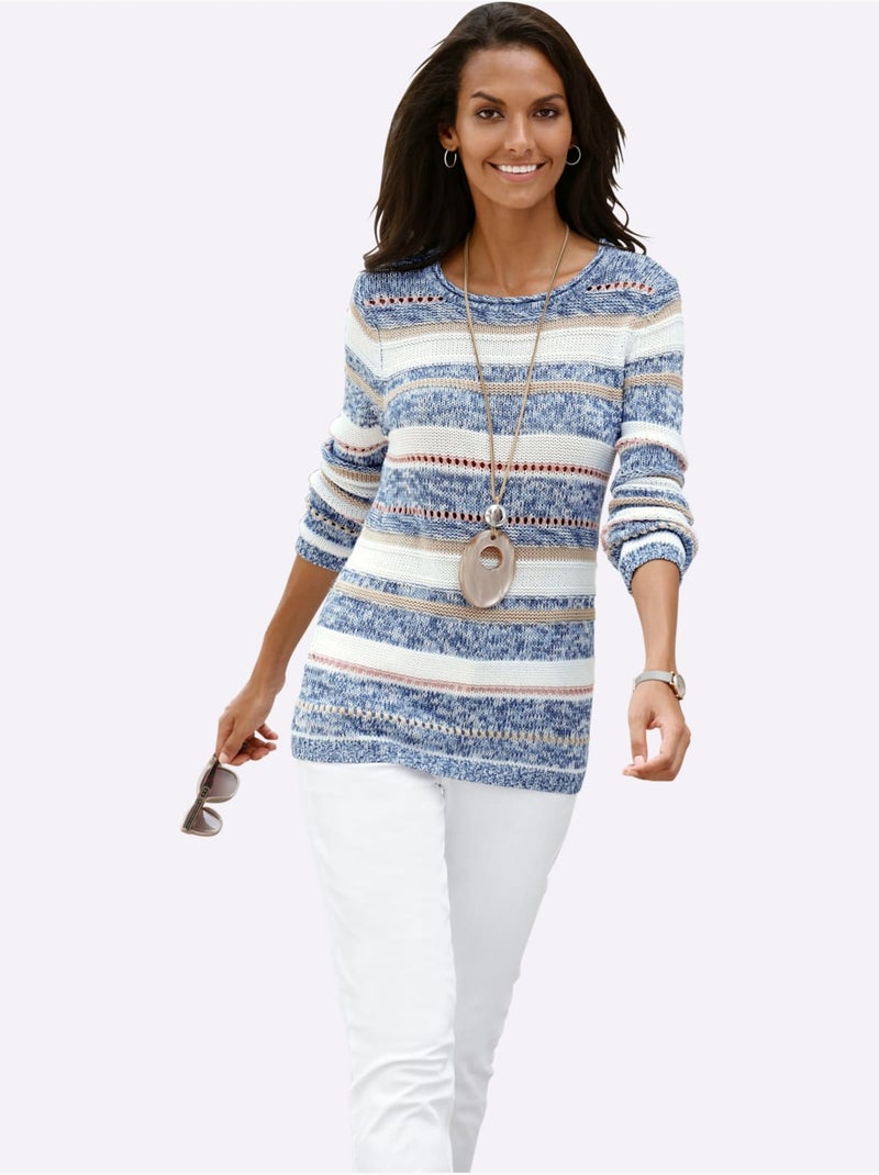 Pull en tricot 54% coton - taille standard - witt Bleu Ecru - Kiabi