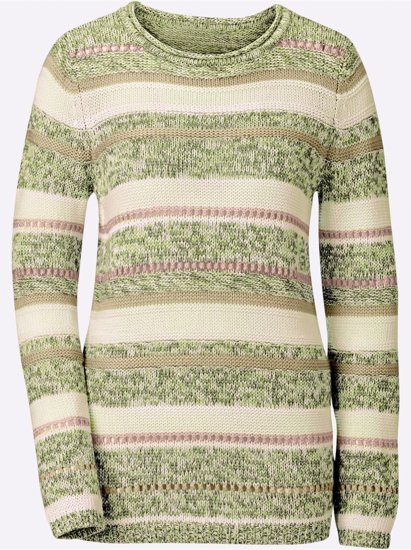 Pull en tricot 54% coton - taille standard - witt Écru/Vert - Kiabi