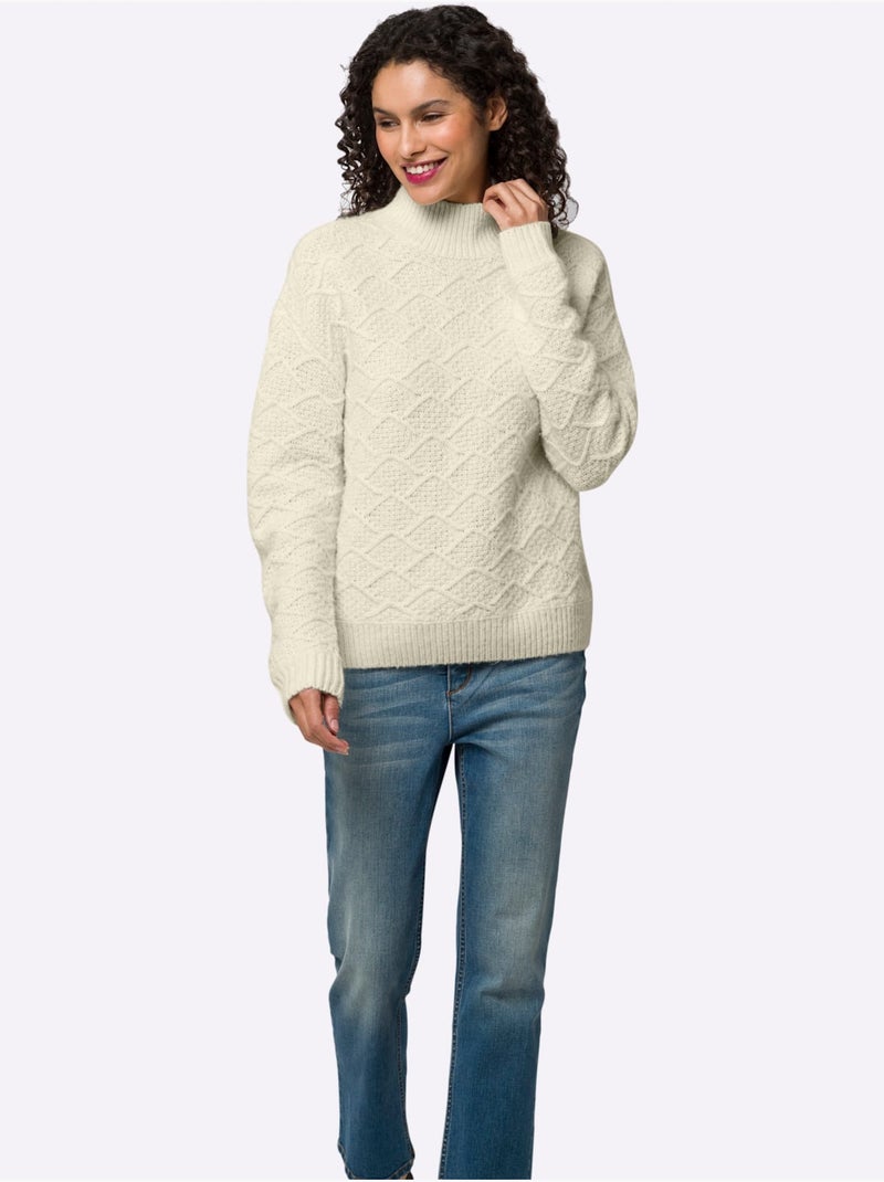 Pull En Tricot 6% Laine - Taille Standard - Helline Ivoire - Kiabi