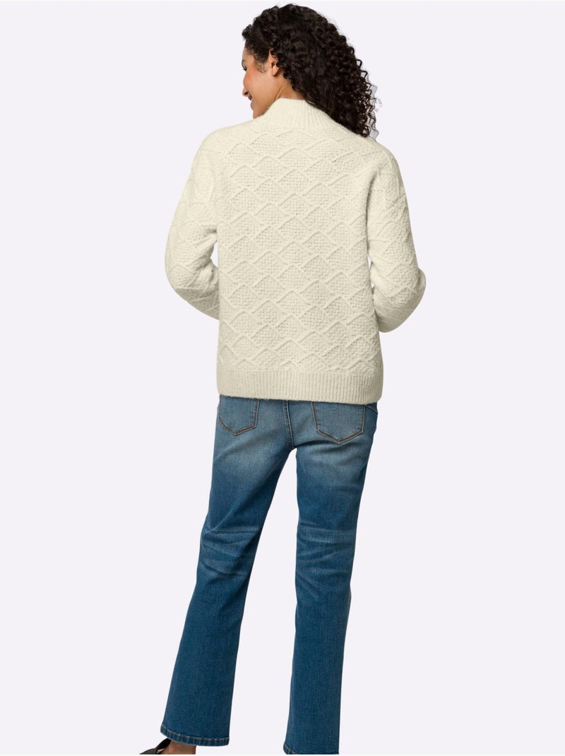 Pull En Tricot 6% Laine - Taille Standard - Helline Ivoire - Kiabi