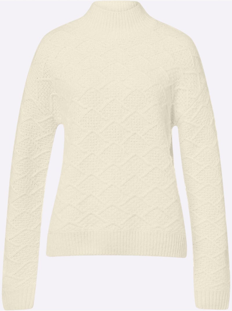 Pull En Tricot 6% Laine - Taille Standard - Helline Ivoire - Kiabi
