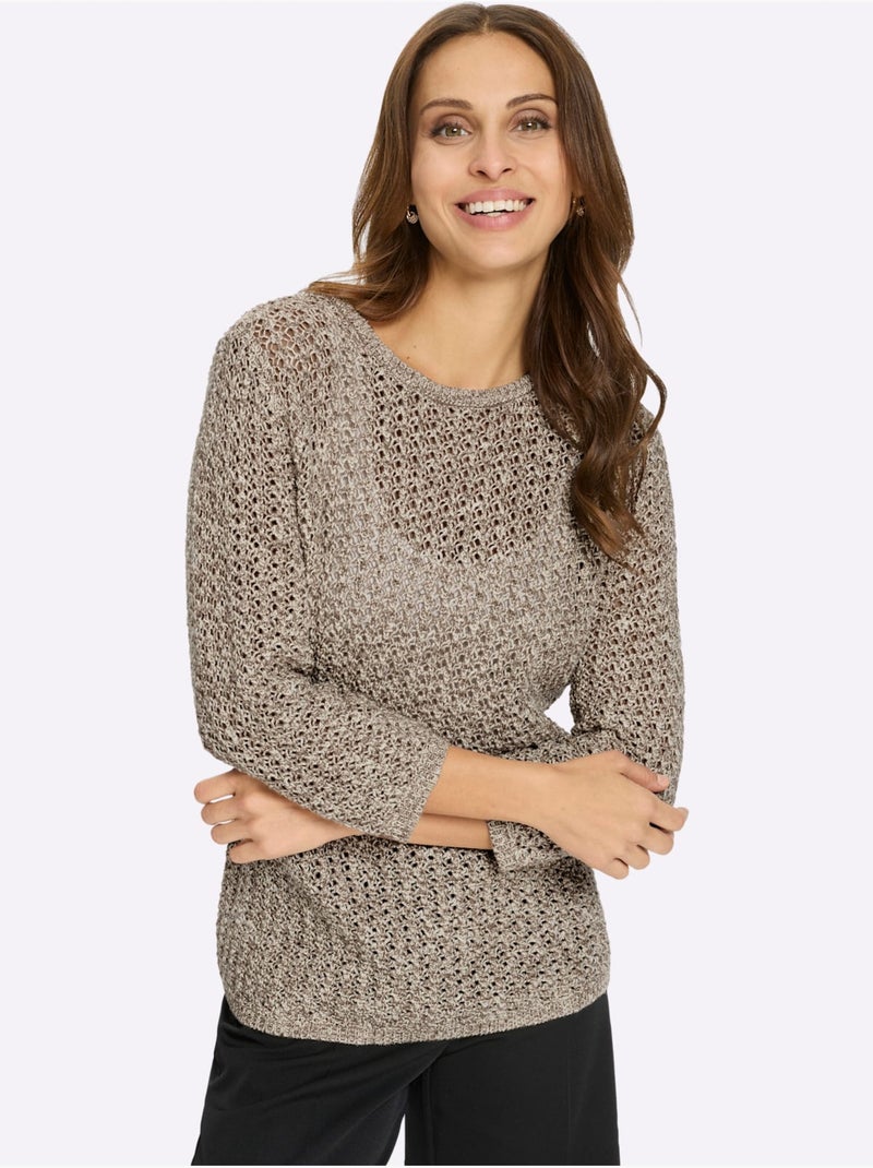 Pull En Tricot 60% Coton - Taille Standard - Witt Gris Ecru - Kiabi
