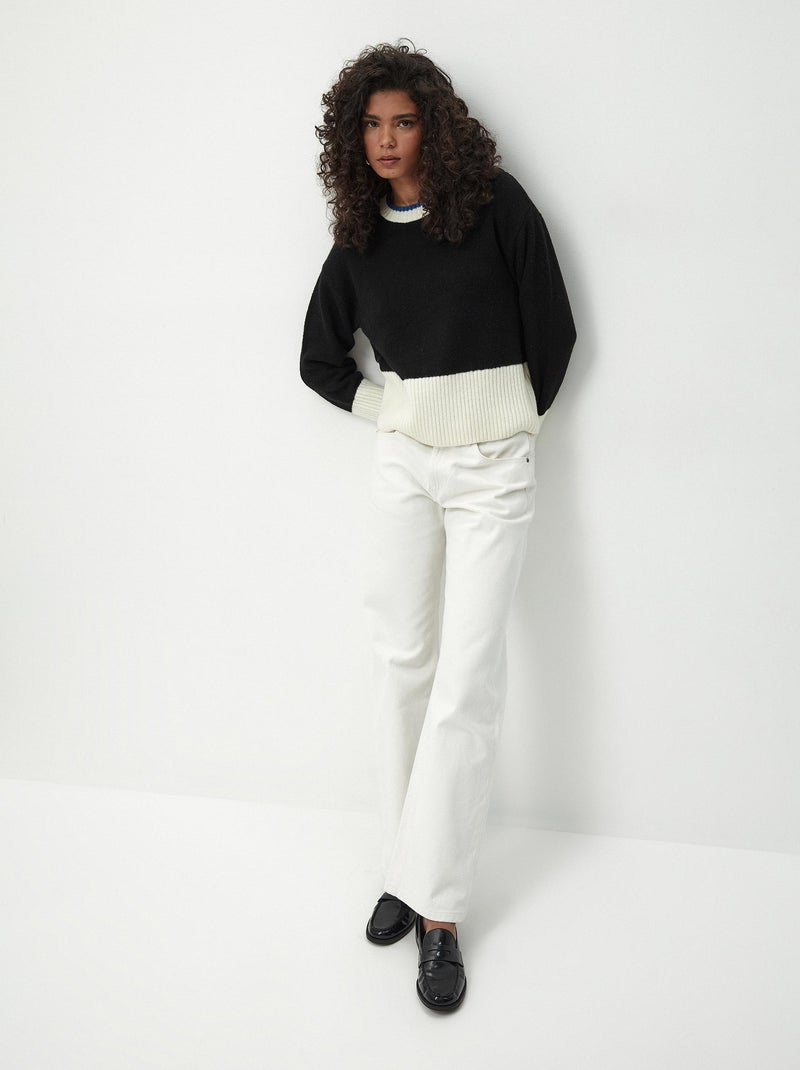 Pull en tricot à blocs de couleurs en mélange de laine Noir - Kiabi
