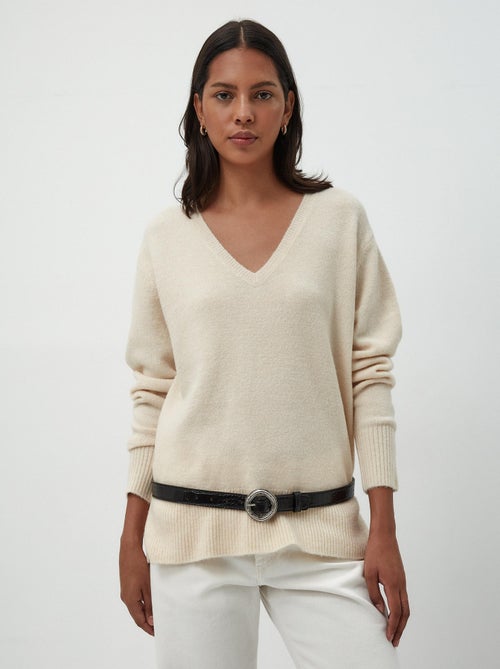 Pull en tricot à col en V - Kiabi