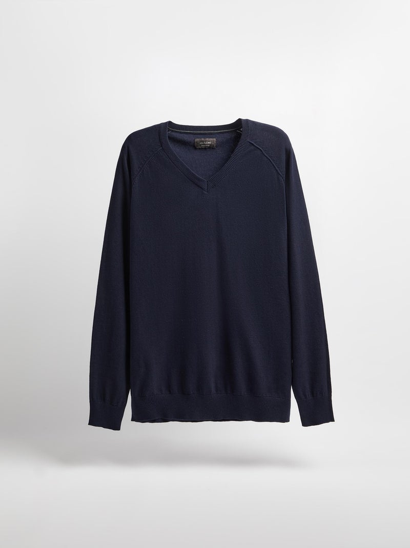 Pull en tricot à col en V Bleu - Kiabi