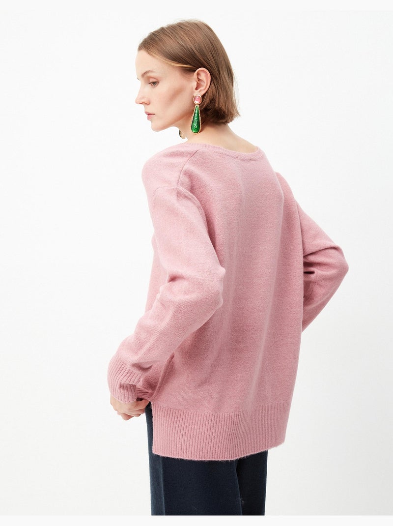 Pull en tricot à col en V Rose - Kiabi