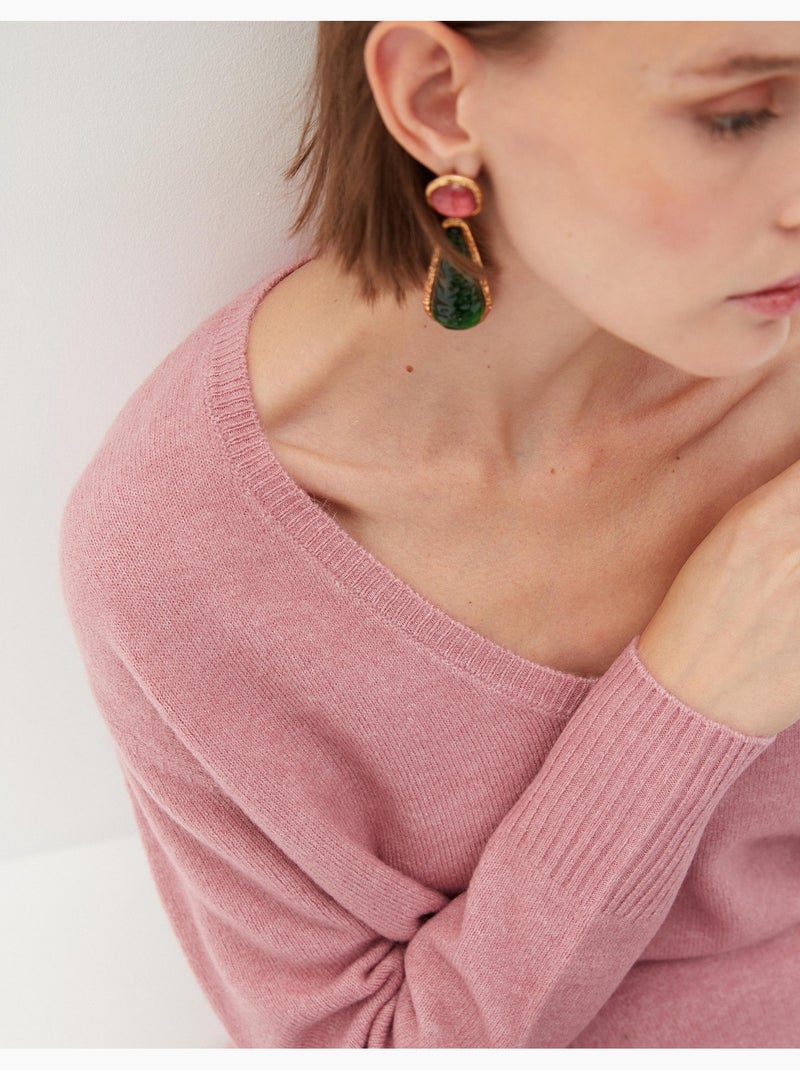 Pull en tricot à col en V Rose - Kiabi