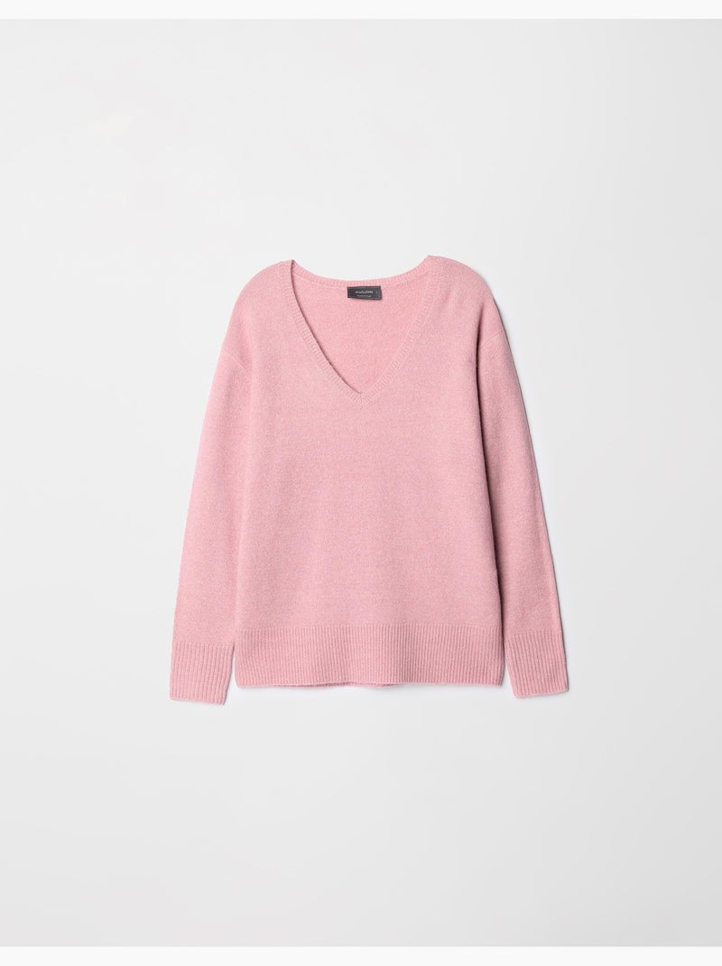 Pull en tricot à col en V Rose - Kiabi
